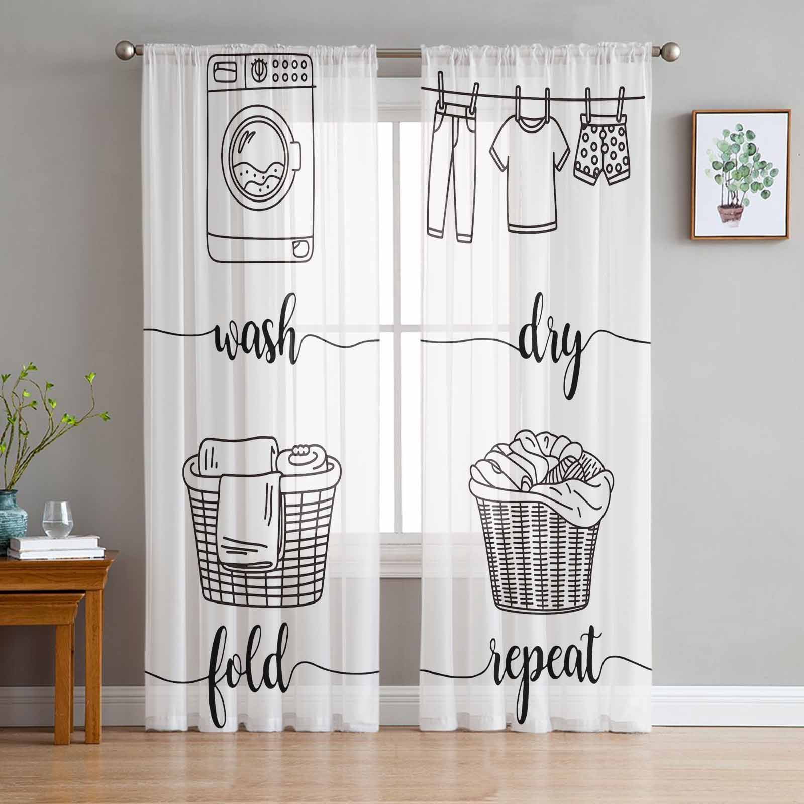 Laundry Room Curtains ERUNPONLY Laundry Room Sheer Curtains 84 Inch Length 2 Panels Set