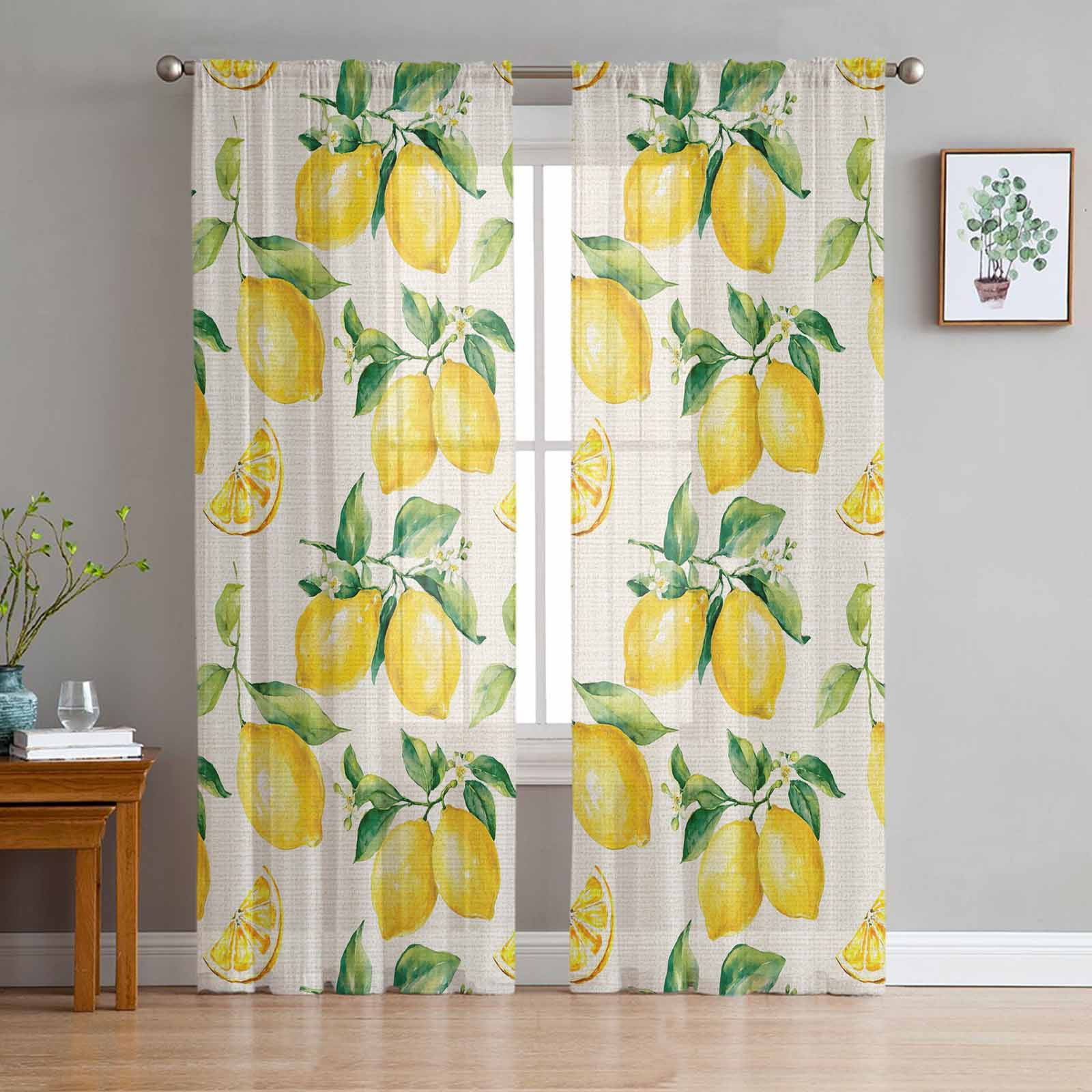 ERUNPONLY Lemon Sheer Curtains 72 Inch Length 2 Panels Set, Farmhouse ...