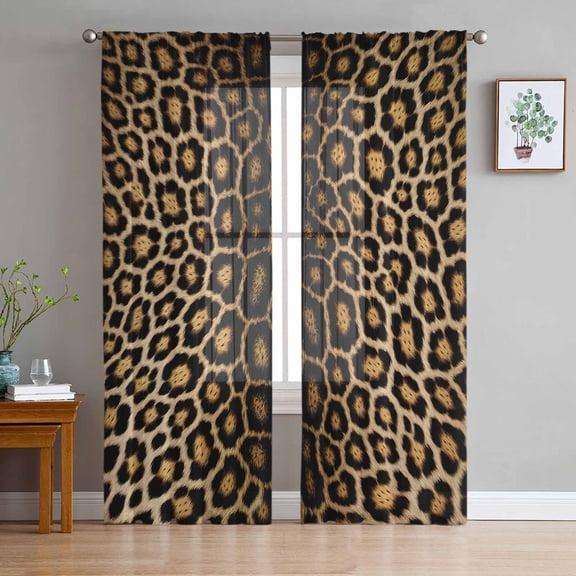 ERUNPONLY Leopard Print Sheer Curtains 84 Inch Length 2 Panels Set, Farmhouse Gradient Animals Texture Voile Window Treatment Curtains Sheers Drapes for Bedroom/Living Room/Kitchen 52"x84"x2