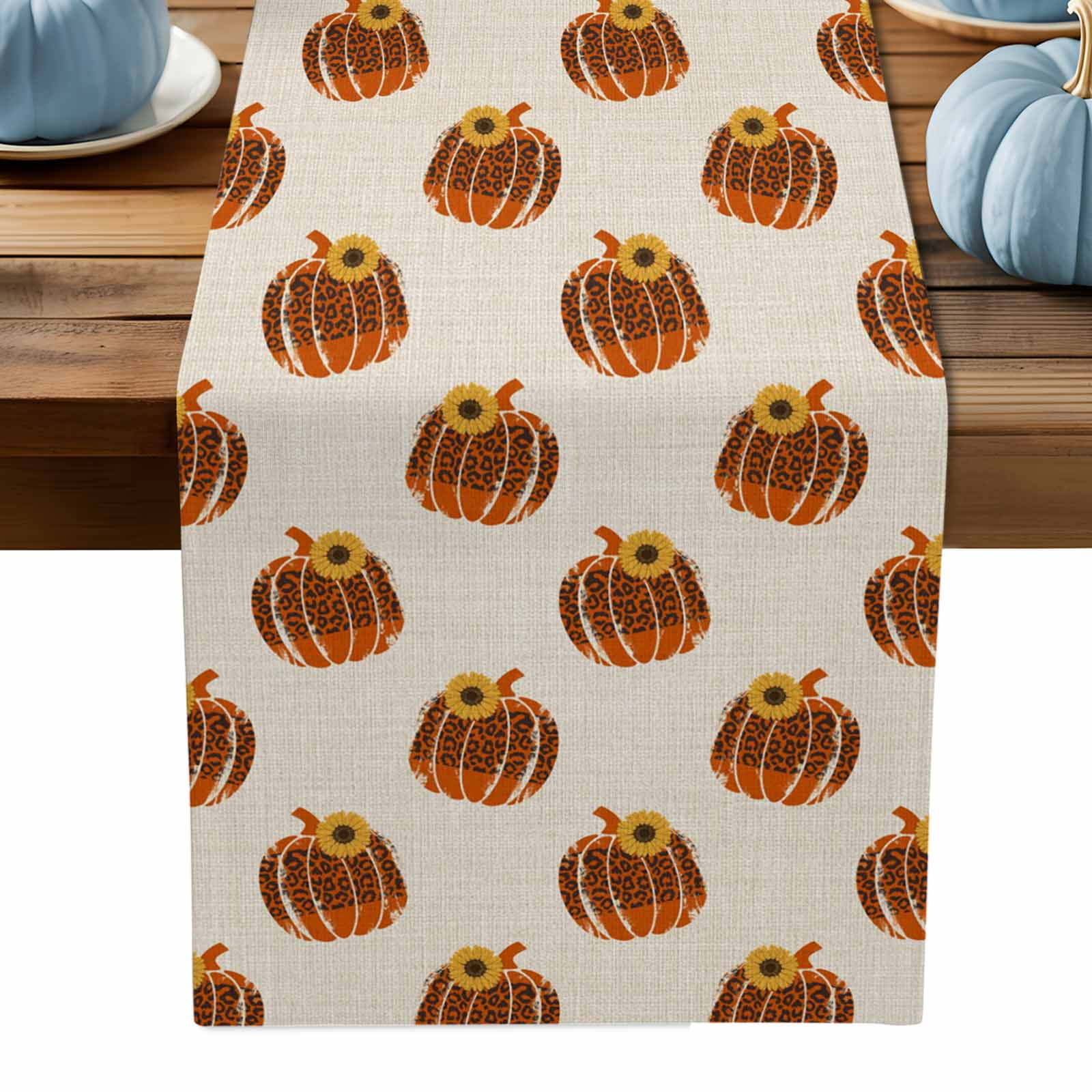 ERUNPONLY Leopard Pumpkin Fall Table Runner - 72 Inch Long Thanksgiving ...