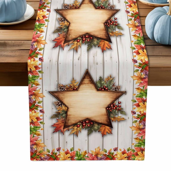 ERUNPONLY Maple Leaves Fall Table Runner - 70 Inch Long Thanksgiving Botanical Autumn Leaf Wooden Cotton Linen Blended Dress Scarves Farmhouse Table Runner for Kitchen Dining, Coffee Table, 13" x 70"