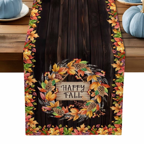 ERUNPONLY Maple Leaves Fall Table Runner - 72 Inch Long Autumn Botanical Farmhouse Wooden Cotton and Linen Blended Dress Scarves Farmhouse Table Runner for Kitchen Dining, Coffee Table, 16" x 72"