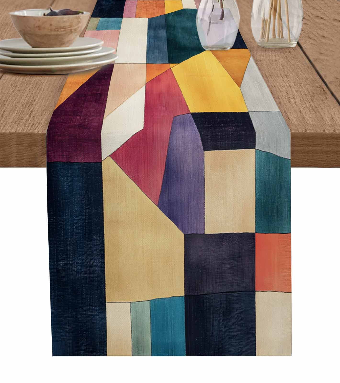 ERUNPONLY Modern Geometric Table Runner - 72 Inch Long Simple Colorful ...