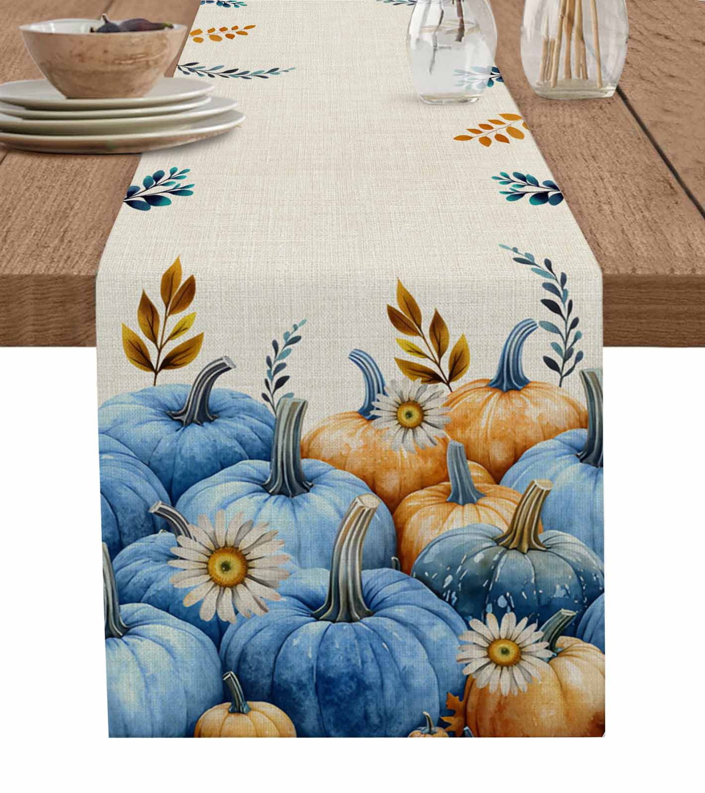 ERUNPONLY Navy Blue Pumpkin Fall Table Runner - 60 Inch Long ...