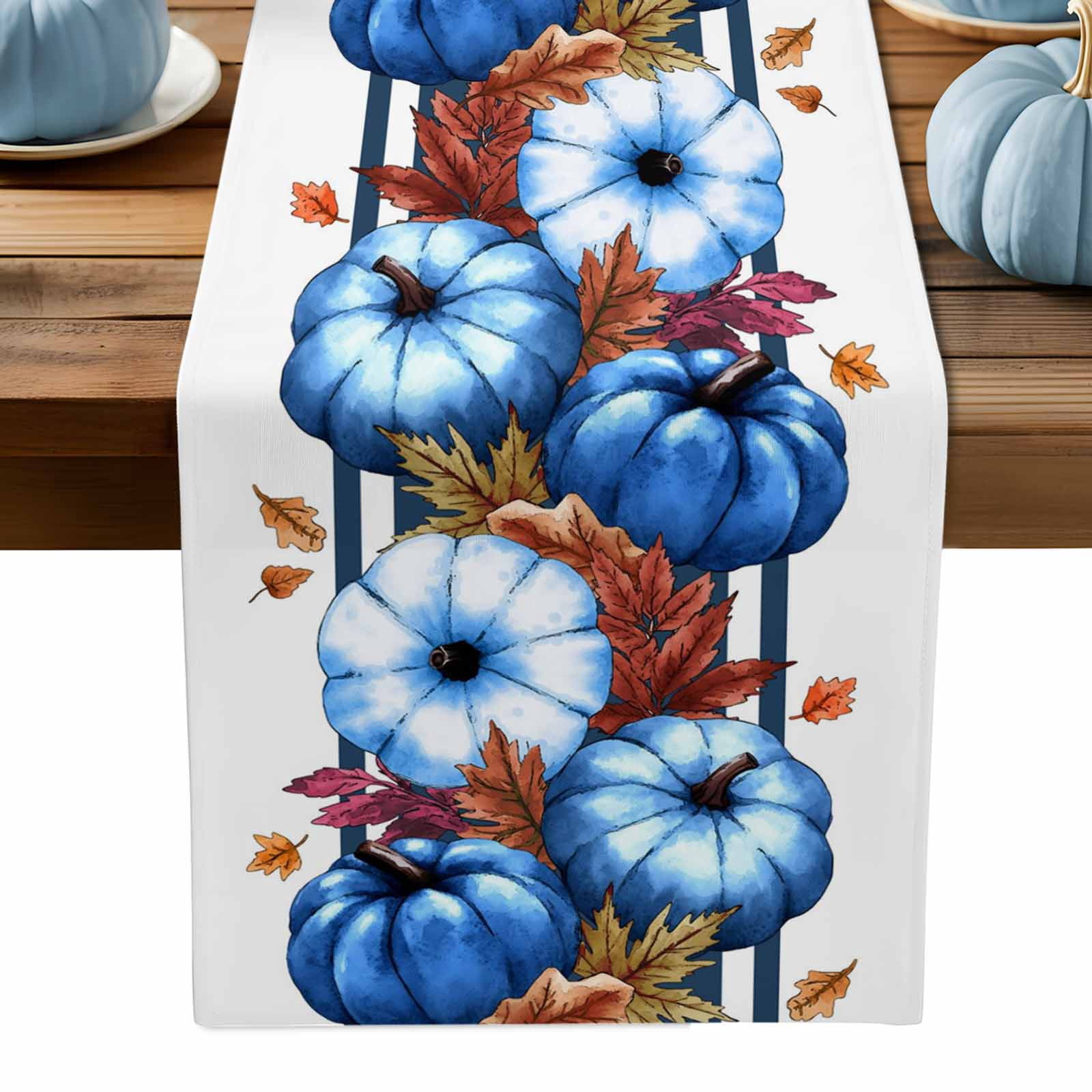 ERUNPONLY Navy Blue Pumpkins Fall Table Runner - 60 Inch Long ...