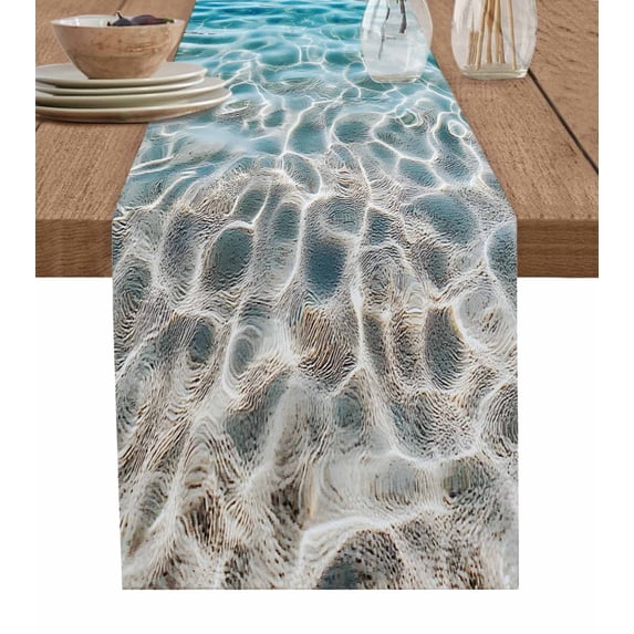 ERUNPONLY Ocean Water Ripple Table Runner - 72 Inch Long Summer Seaside Underwater Scene Cotton and Linen Blended Dress Scarves Farmhouse Table Runner for Kitchen Dining, Coffee Table, 13" x 72"