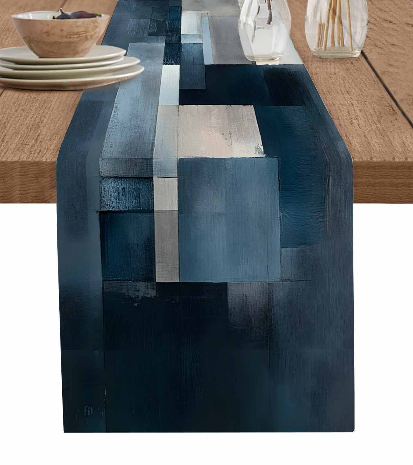 ERUNPONLY Oil Painted Color Block Table Runner - 108 Inch Long Modern ...