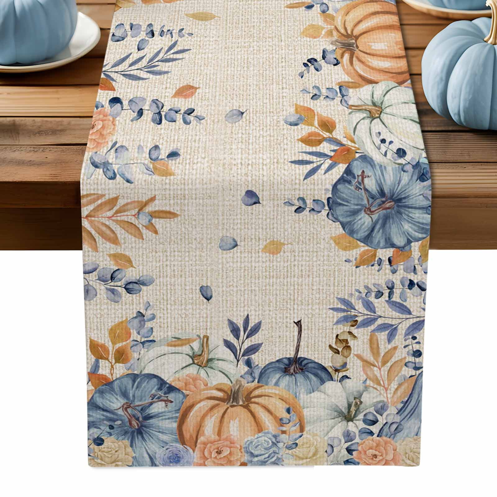 ERUNPONLY Orange Blue Fall Table Runner - 108 Inch Long Thanksgiving ...