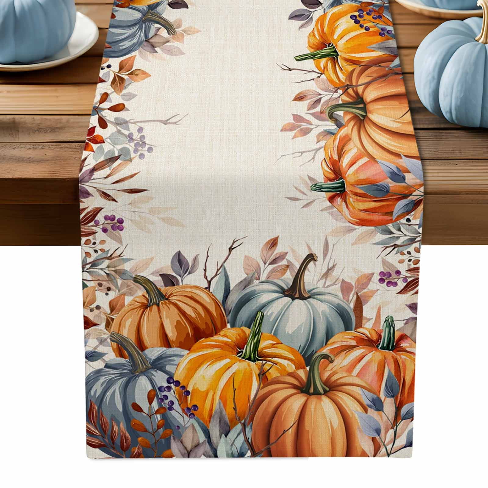 ERUNPONLY Orange Blue Fall Table Runner - 48 Inch Long Retro ...