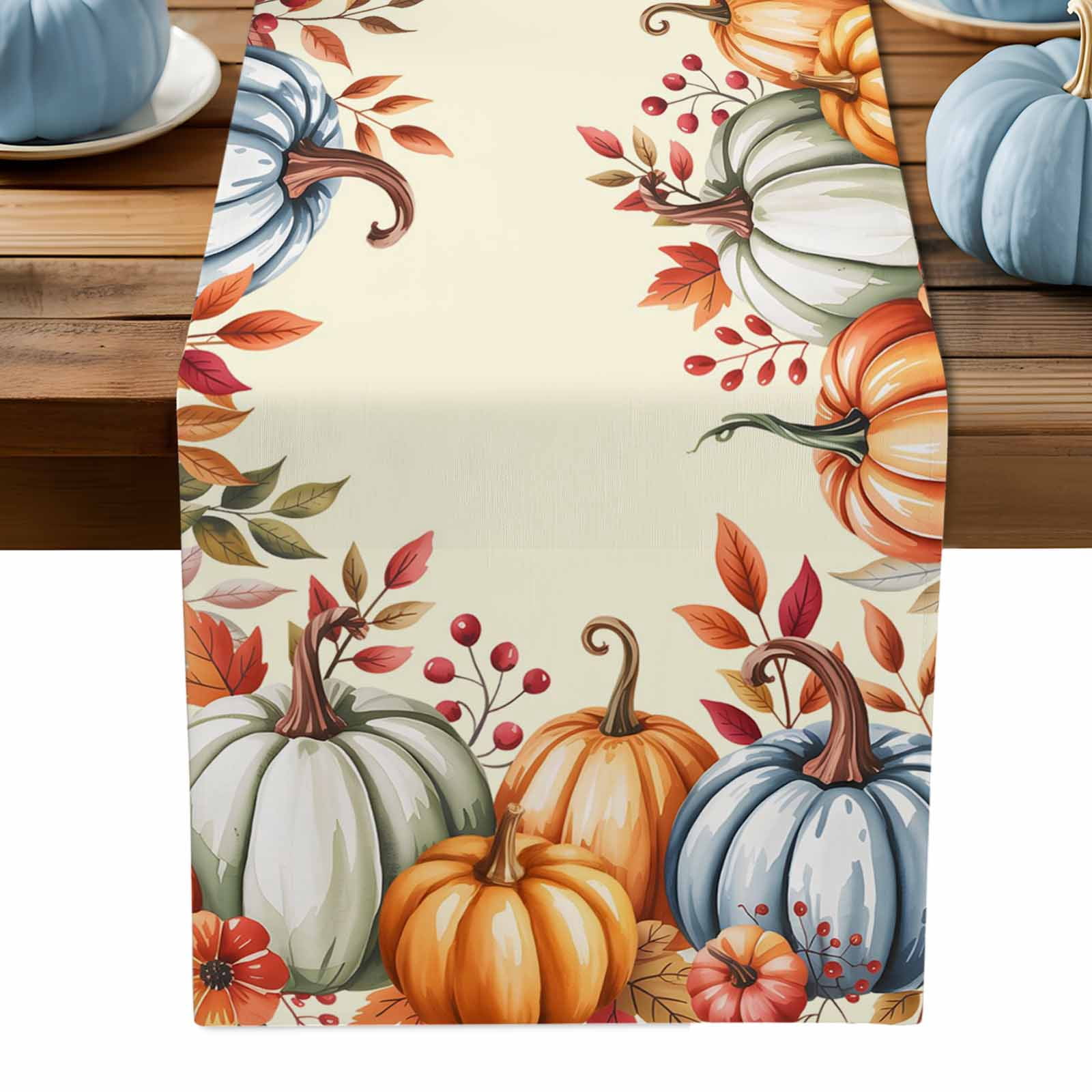 ERUNPONLY Orange Blue Fall Table Runner - 48 Inch Long Thanksgiving ...