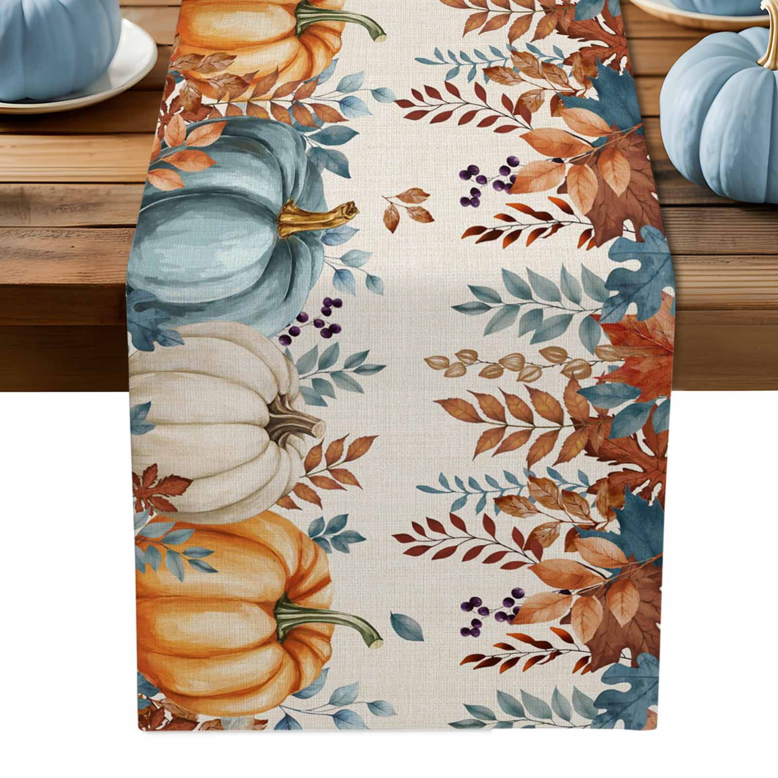 ERUNPONLY Orange Blue Fall Table Runner - 72 Inch Long Thanksgiving ...