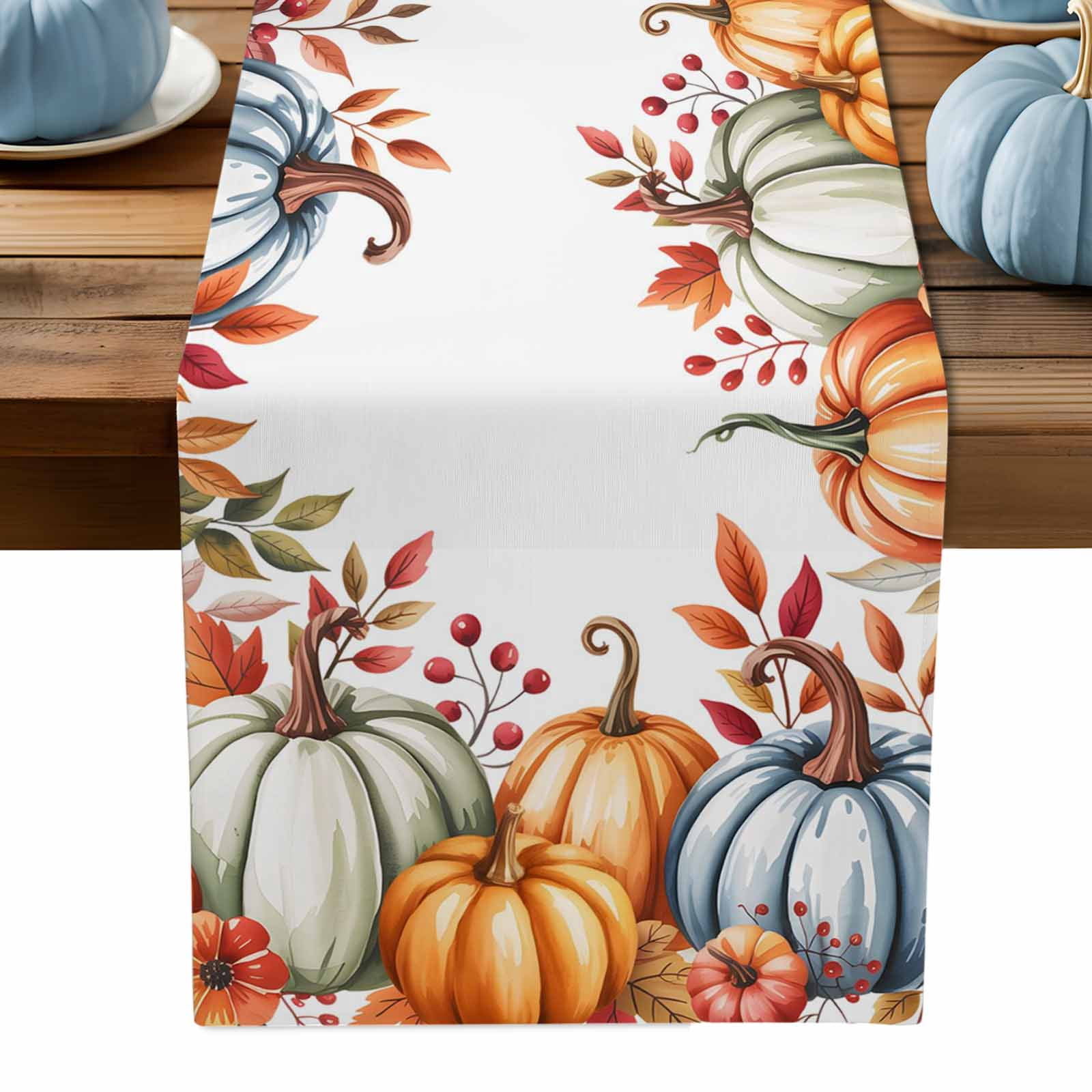 ERUNPONLY Orange Blue Fall Table Runner - 72 Inch Long Thanksgiving ...