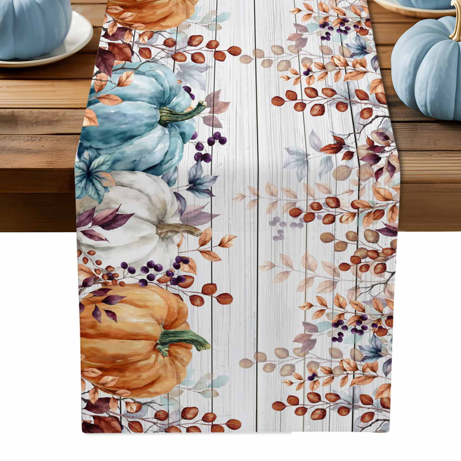 ERUNPONLY Orange Blue Fall Table Runner - 72 Inch Long Vintage ...