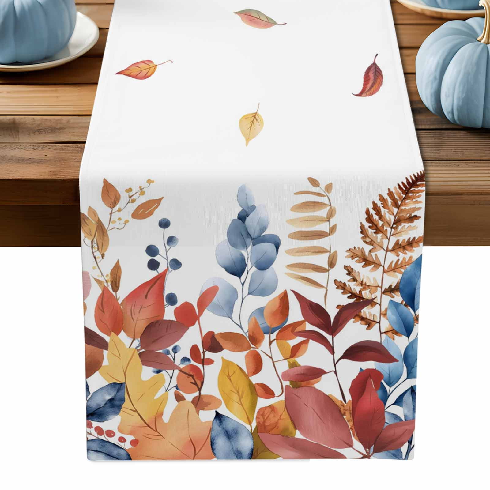 ERUNPONLY Orange Blue Leaf Fall Table Runner - 72 Inch Long Autumn ...
