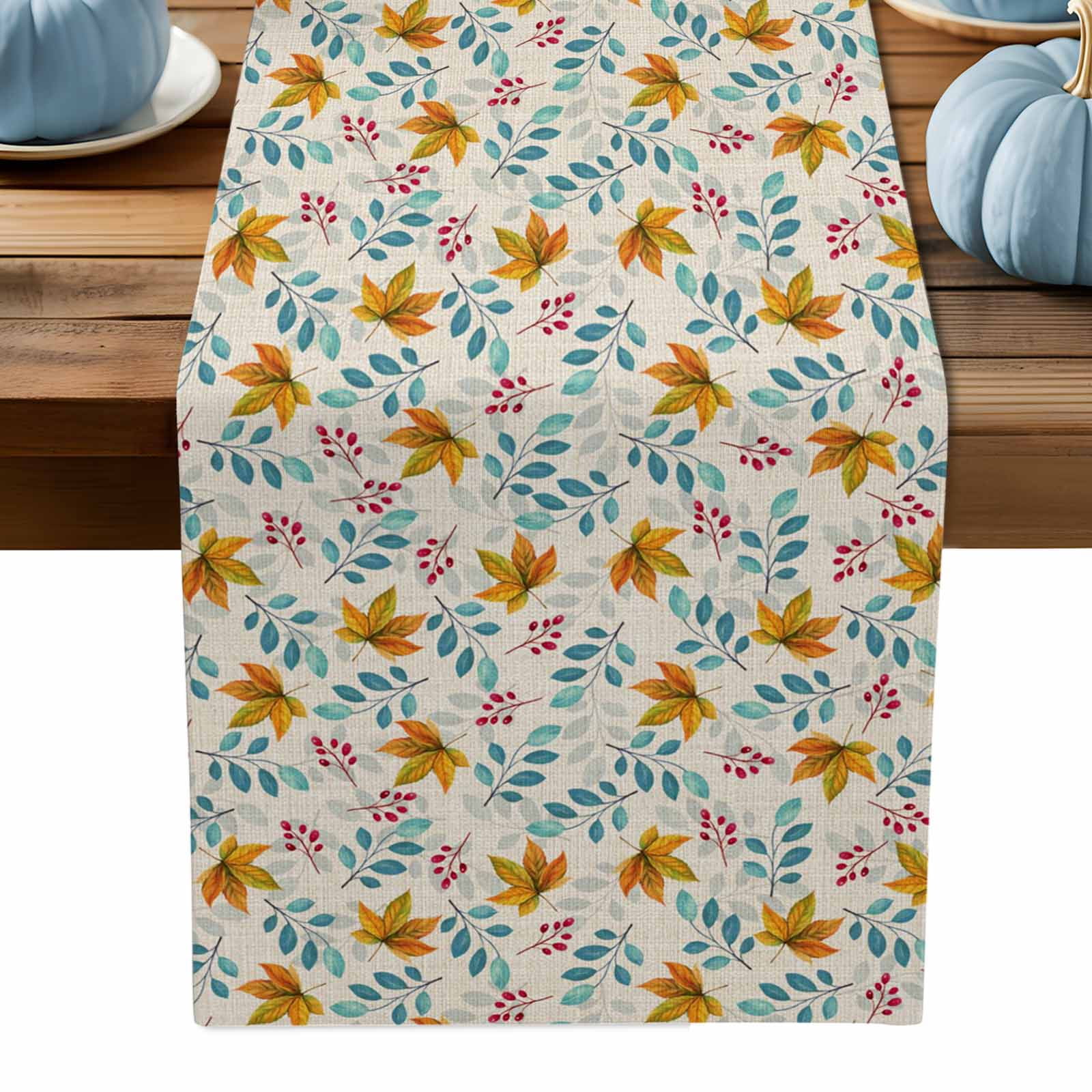 ERUNPONLY Orange Blue Leaves Table Runner - 120 Inch Long Fall ...