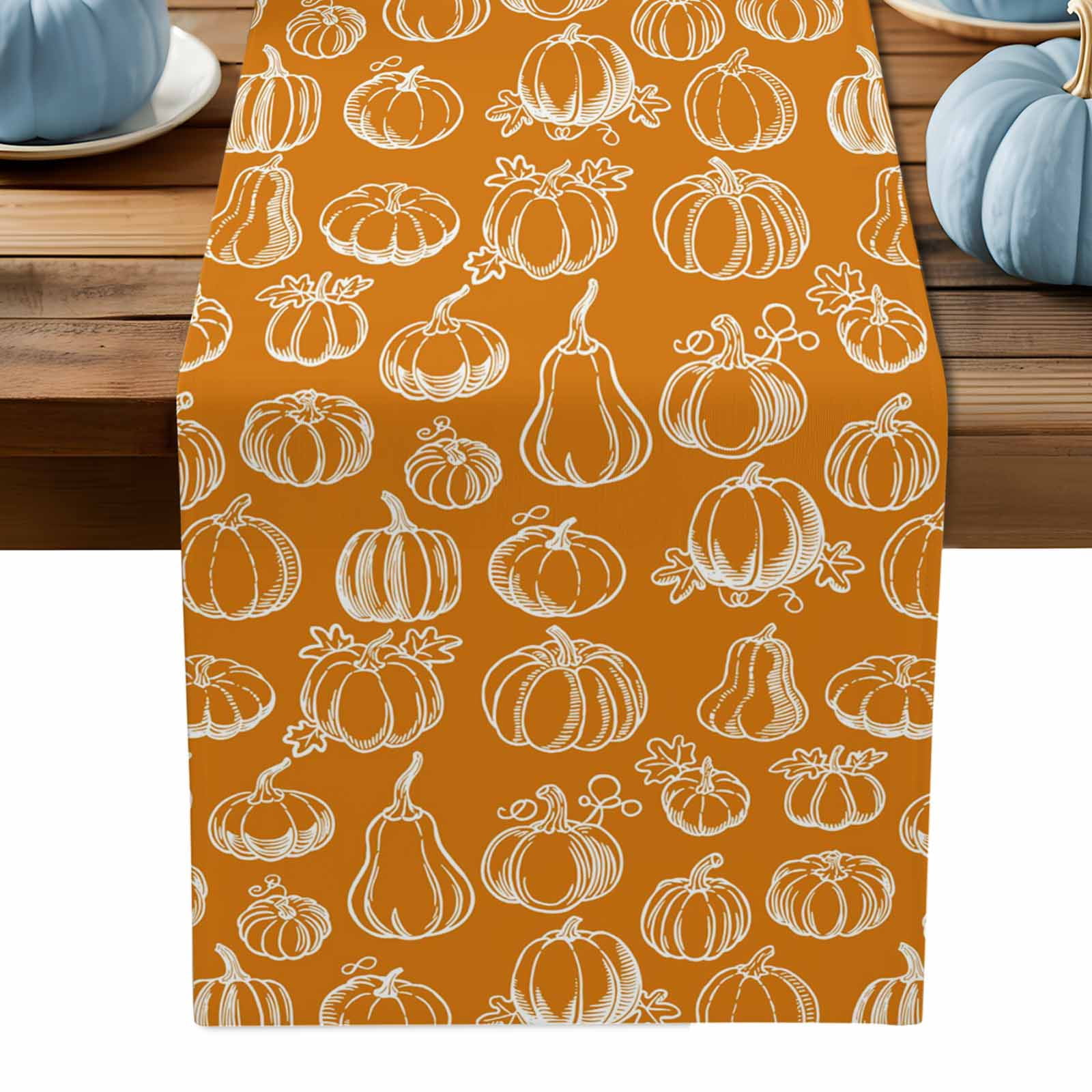Fall Thanksgiving Table Runner Fall Fruit Pumpkin Table Runners Dresser Scarves Maple Leaves Squirrel Table Decor Seasonal Kitchen Dining Table Decoration For Home Holiday Party Decor 13\" X 108