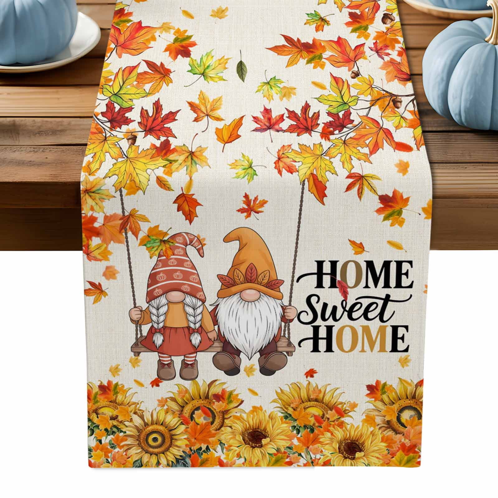 ERUNPONLY Orange Fall Table Runner - 72 Inch Long Thanksgiving Gnomes ...