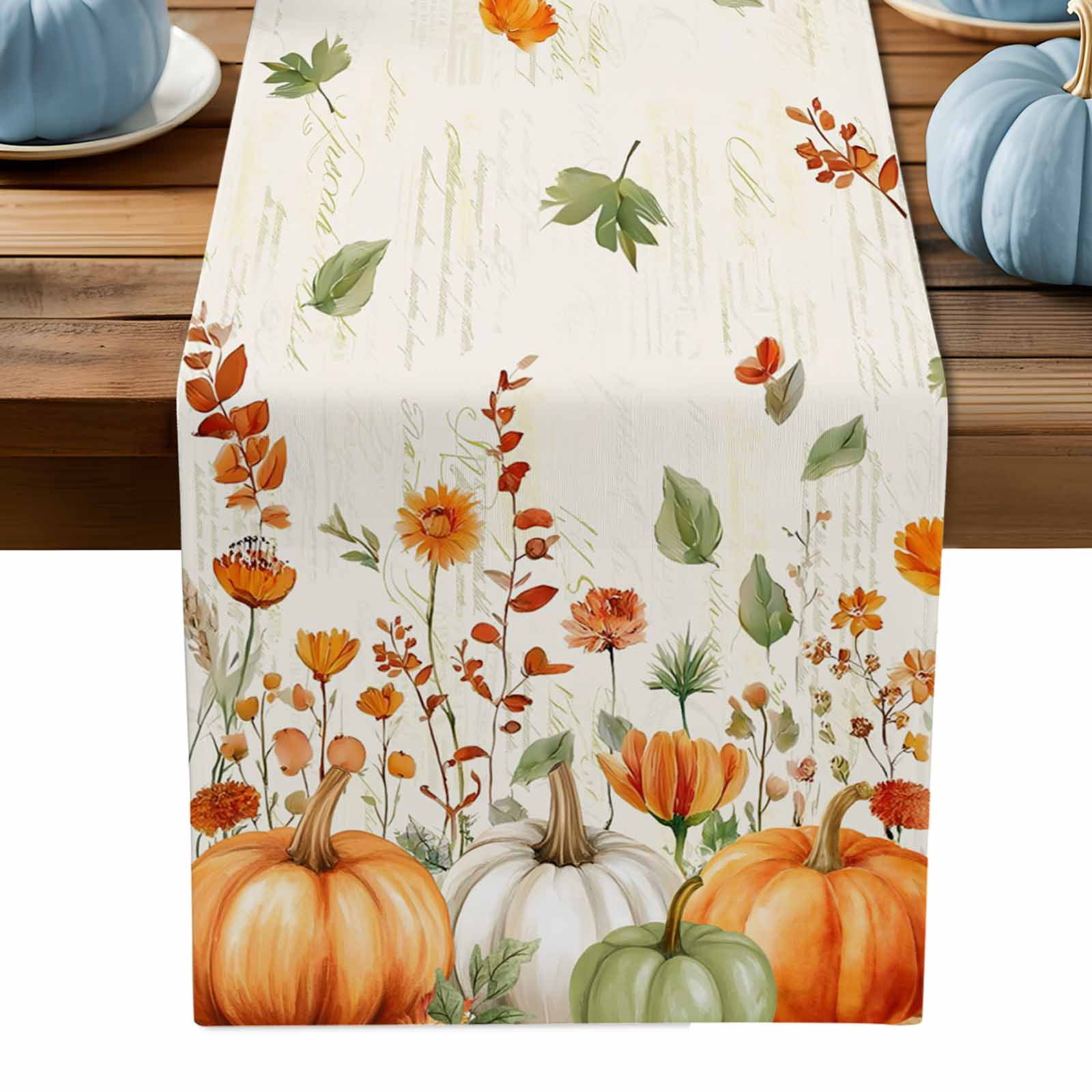 ERUNPONLY Orange Green Fall Table Runner - 90 Inch Long Pumpkins Maple ...