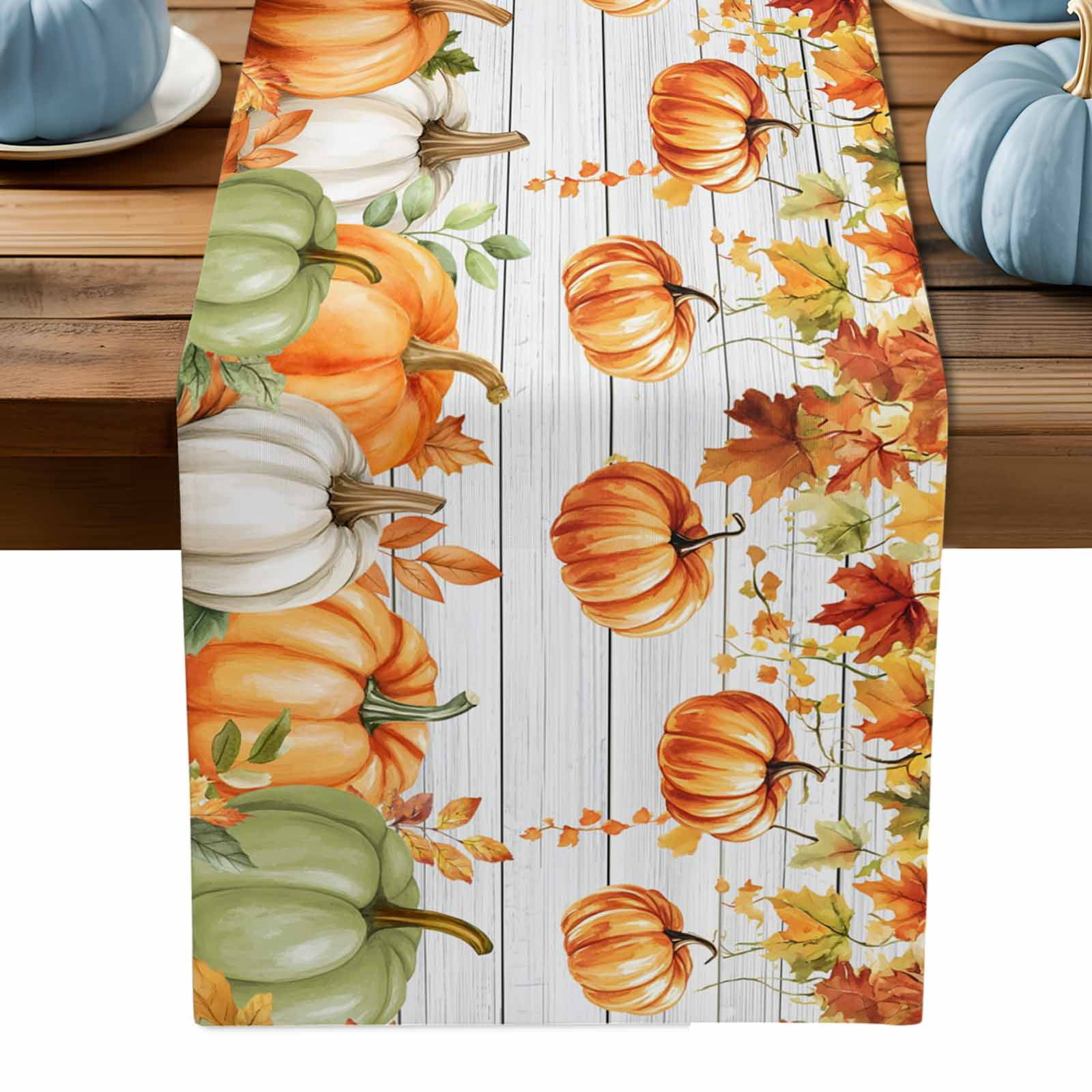 ERUNPONLY Orange Green Pumpkins Fall Table Runner - 60 Inch Long ...
