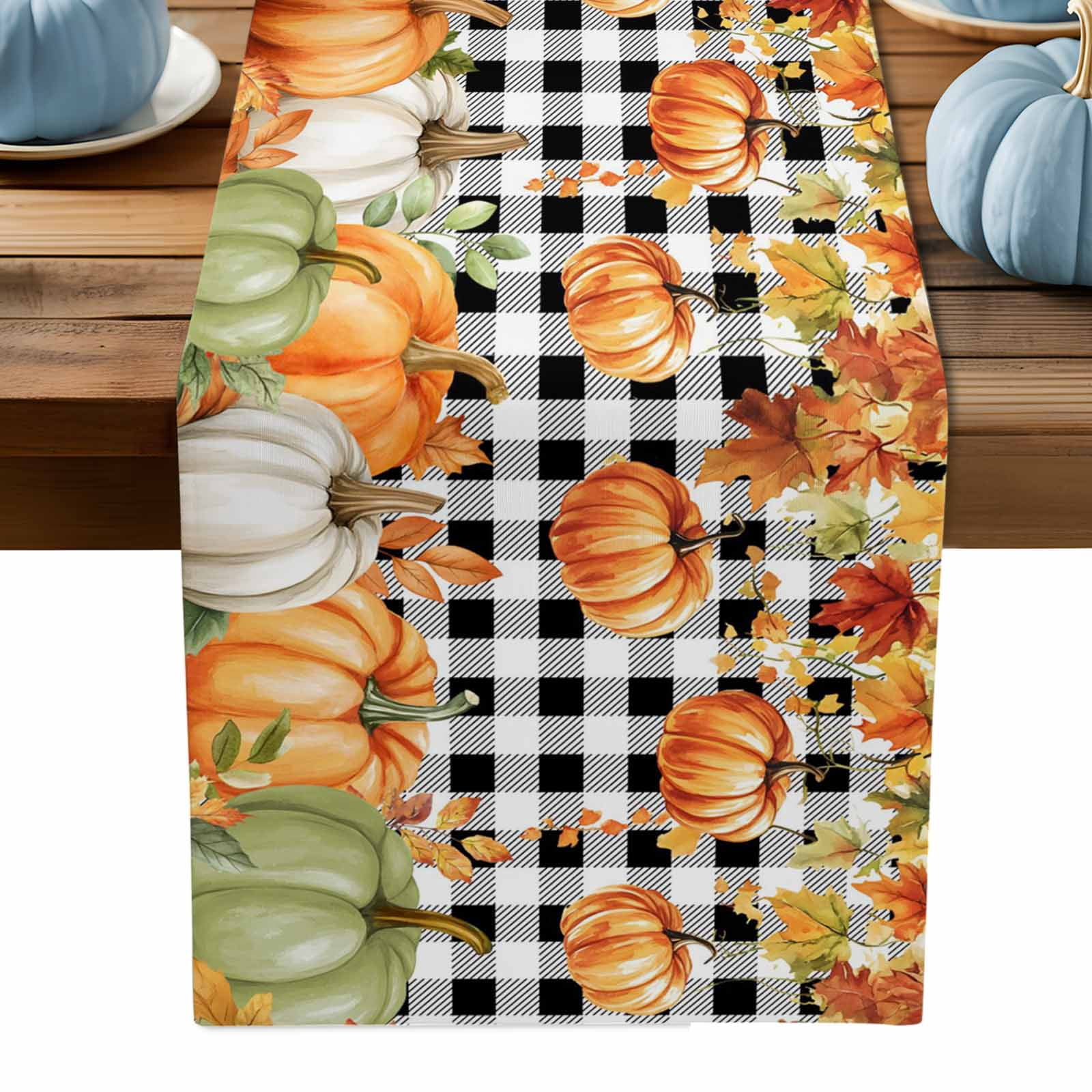 ERUNPONLY Orange Green Pumpkins Fall Table Runner - 70 Inch Long ...