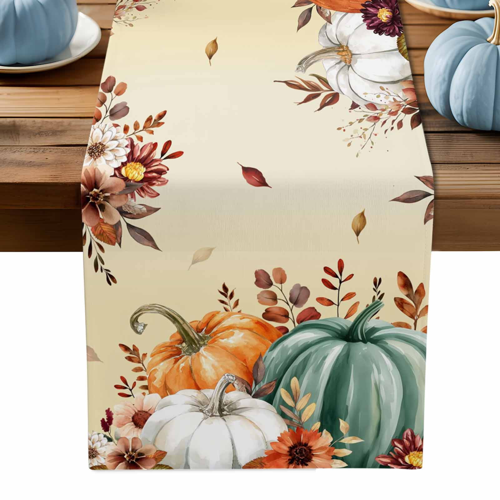 ERUNPONLY Orange Green Pumpkins Fall Table Runner - 72 Inch Long ...