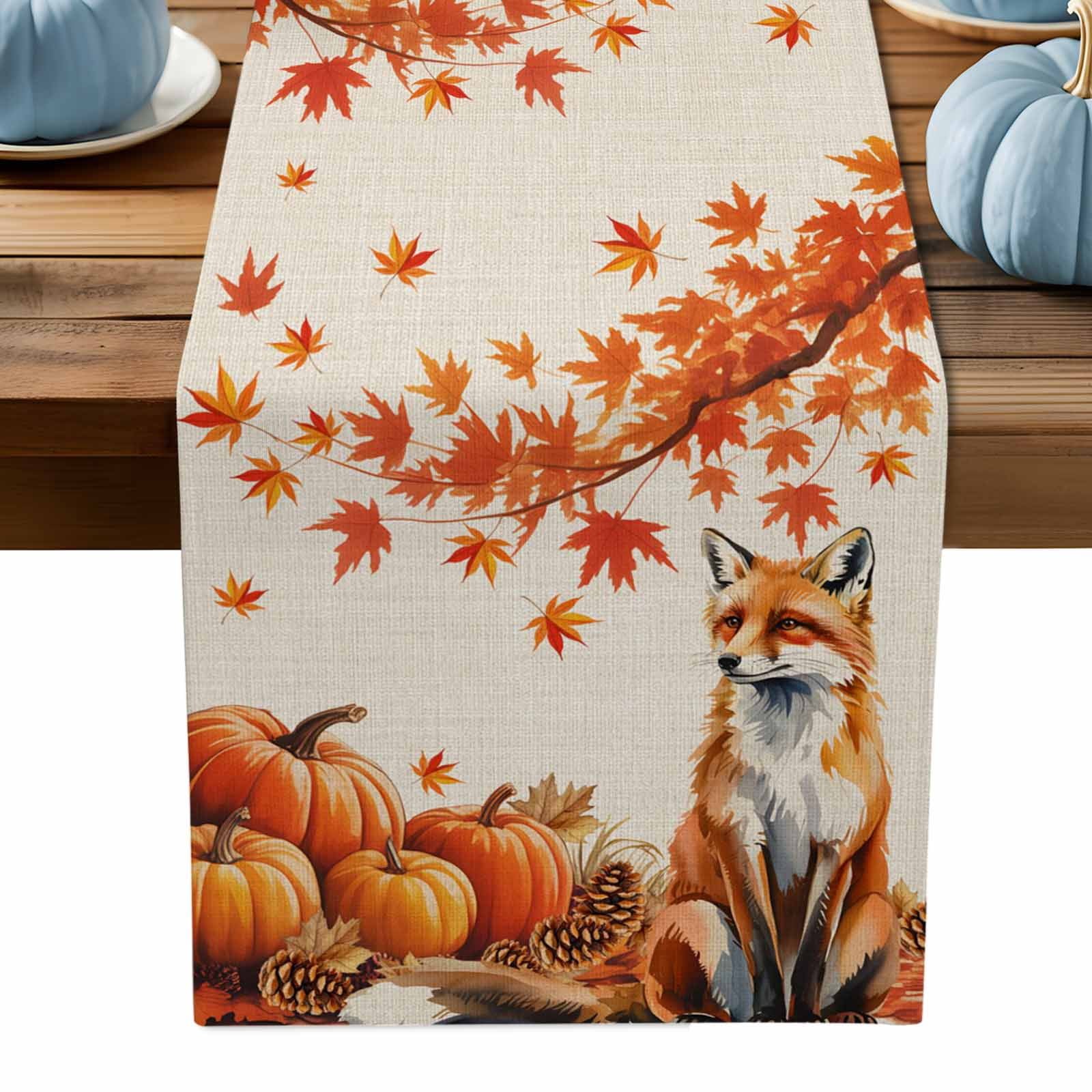 ERUNPONLY Orange Maple Leaves Fall Table Runner - 70 Inch Long Fox ...