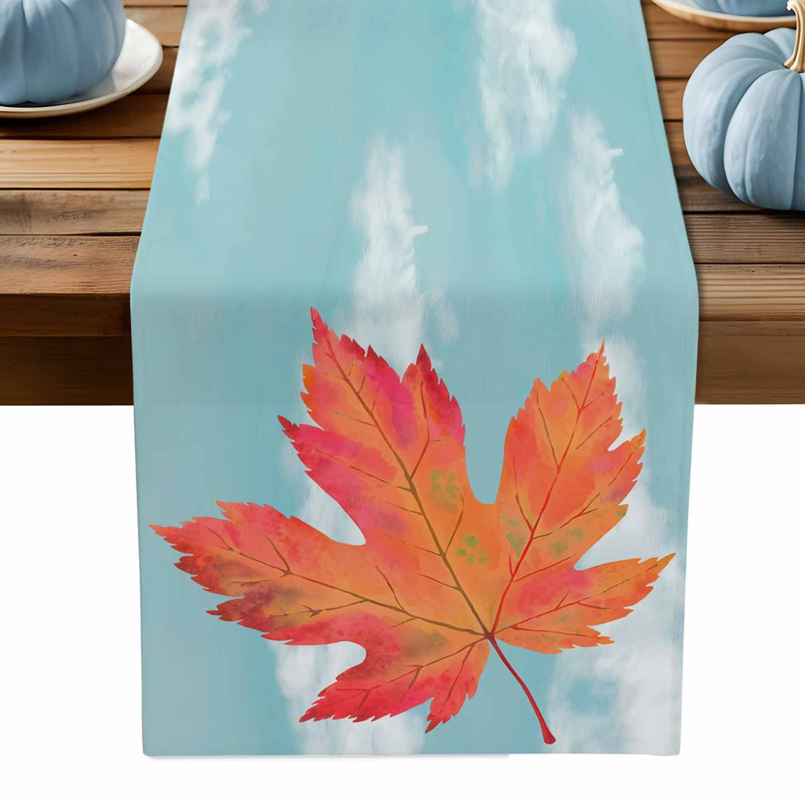 ERUNPONLY Orange Maple Leaves Table Runner - 60 Inch Long Fall ...