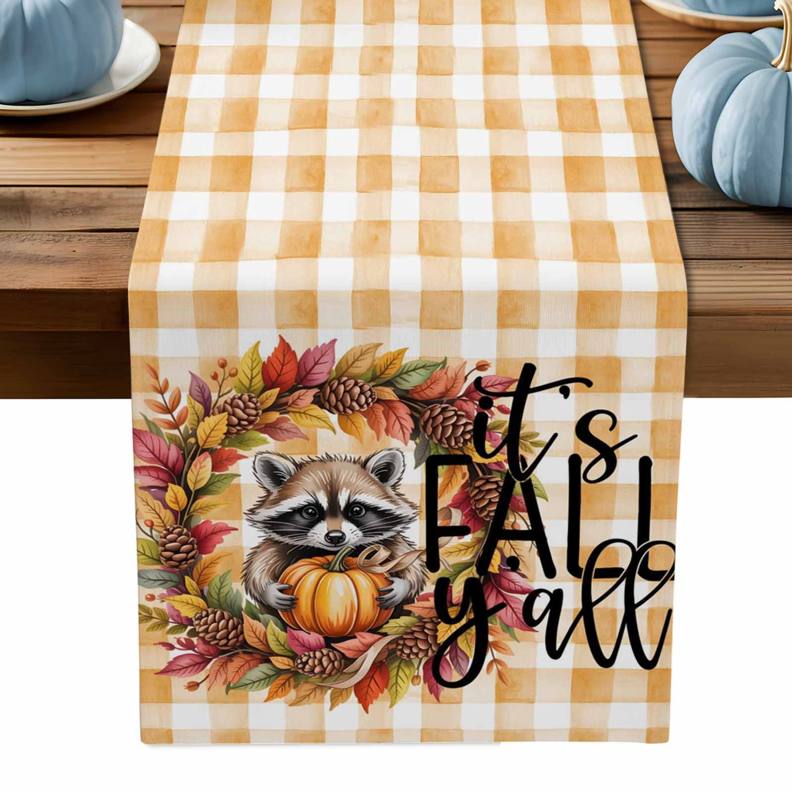 ERUNPONLY Orange Maple Leaves Table Runner - 72 Inch Long Fall Raccoon ...