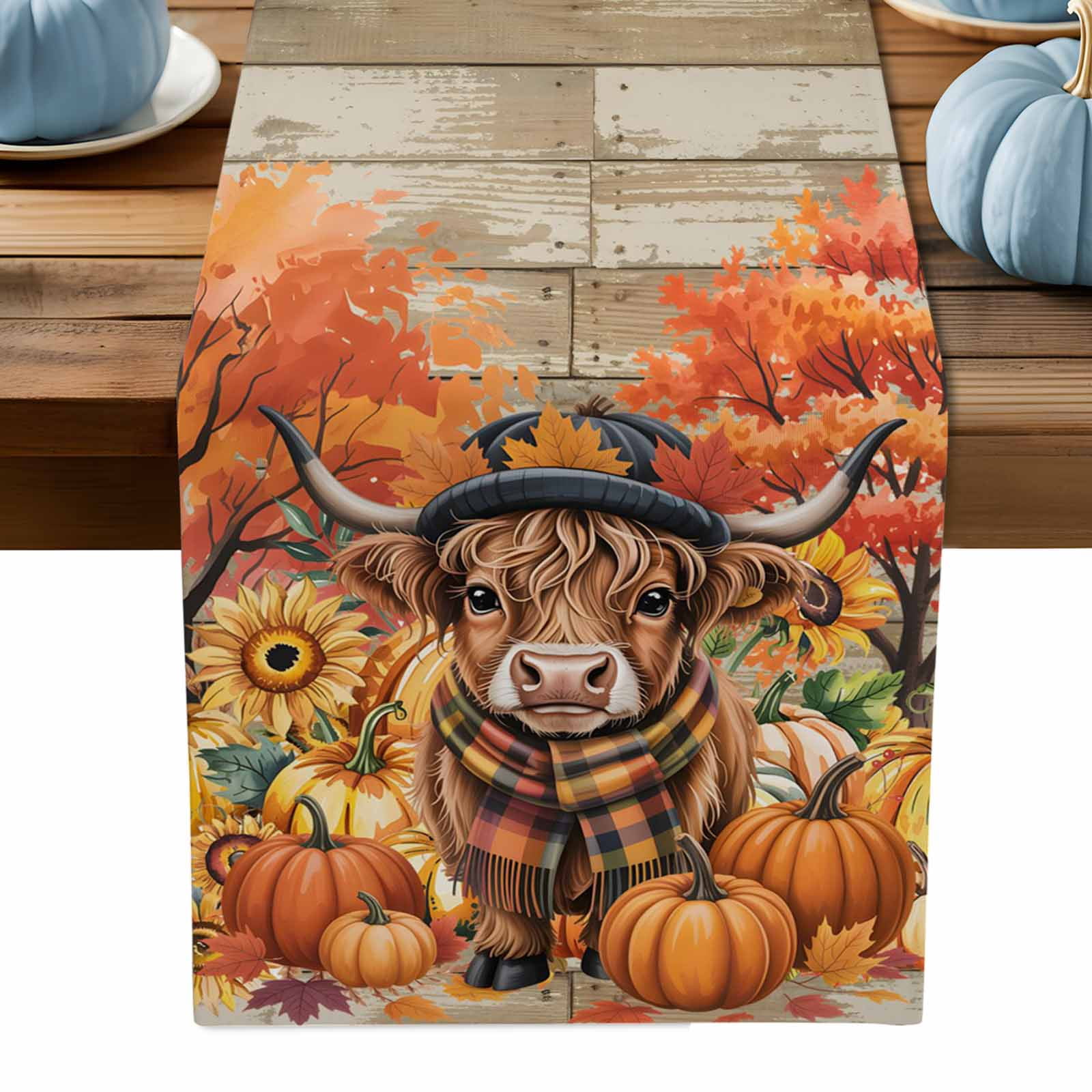 ERUNPONLY Orange Pumpkin Fall Table Runner - 72 Inch Long Thanksgiving ...