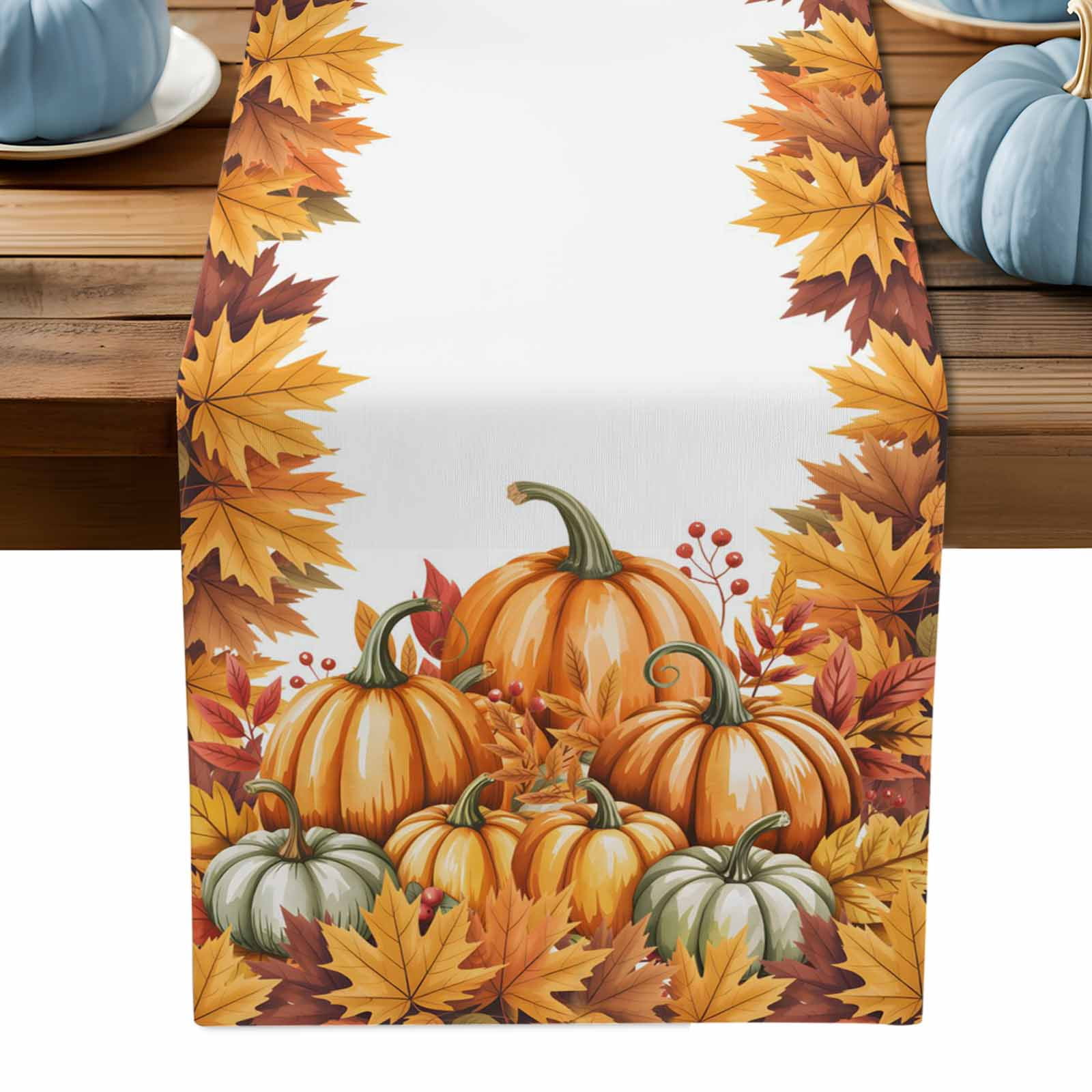 ERUNPONLY Orange Pumpkin Fall Table Runner - 72 Inch Long Thanksgiving ...