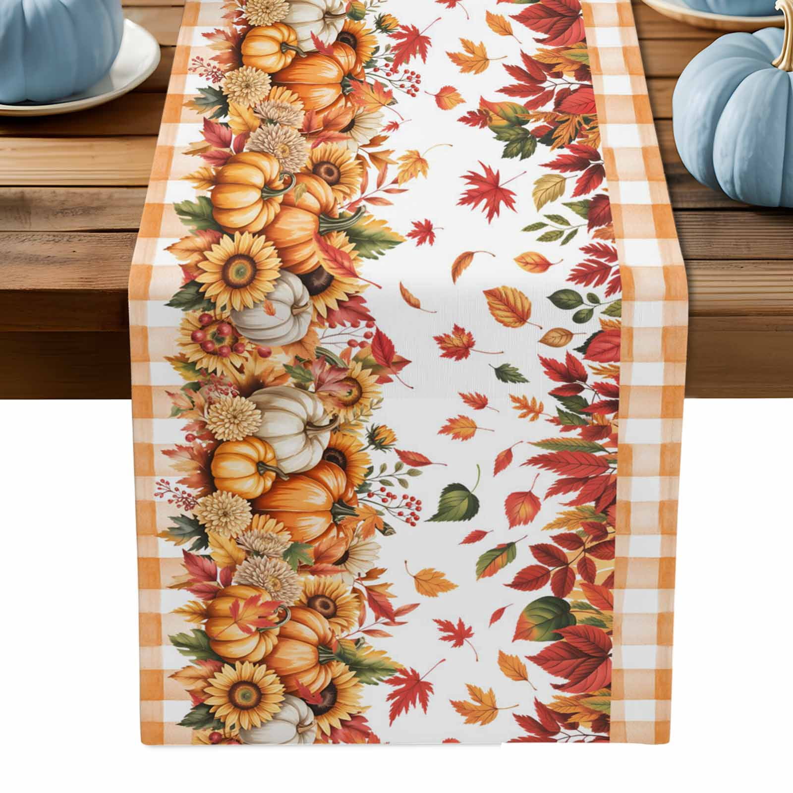 ERUNPONLY Orange Pumpkin Fall Table Runner - 72 Inch Long Thanksgiving ...