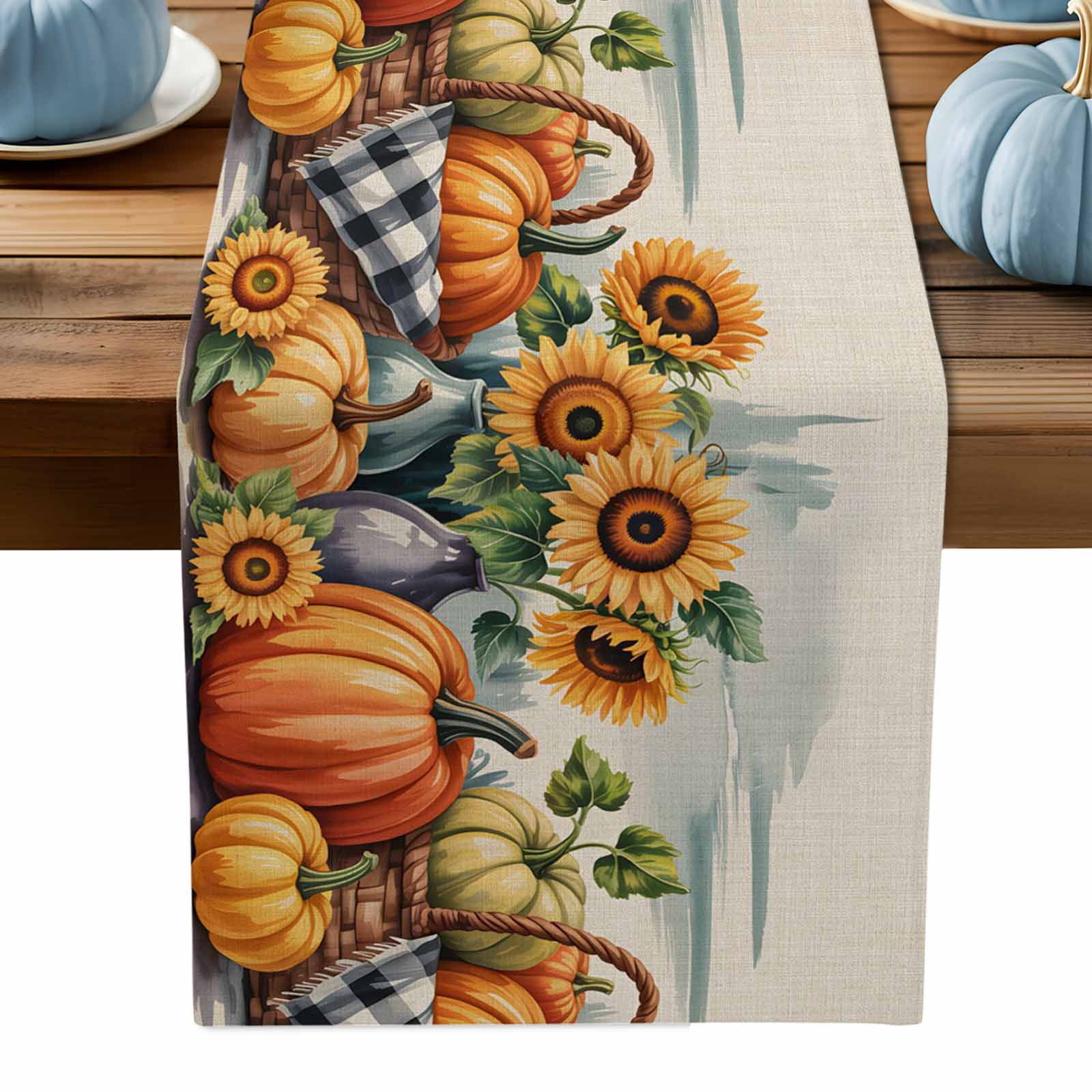 ERUNPONLY Orange Pumpkin Fall Table Runner - 90 Inch Long Sunflower ...