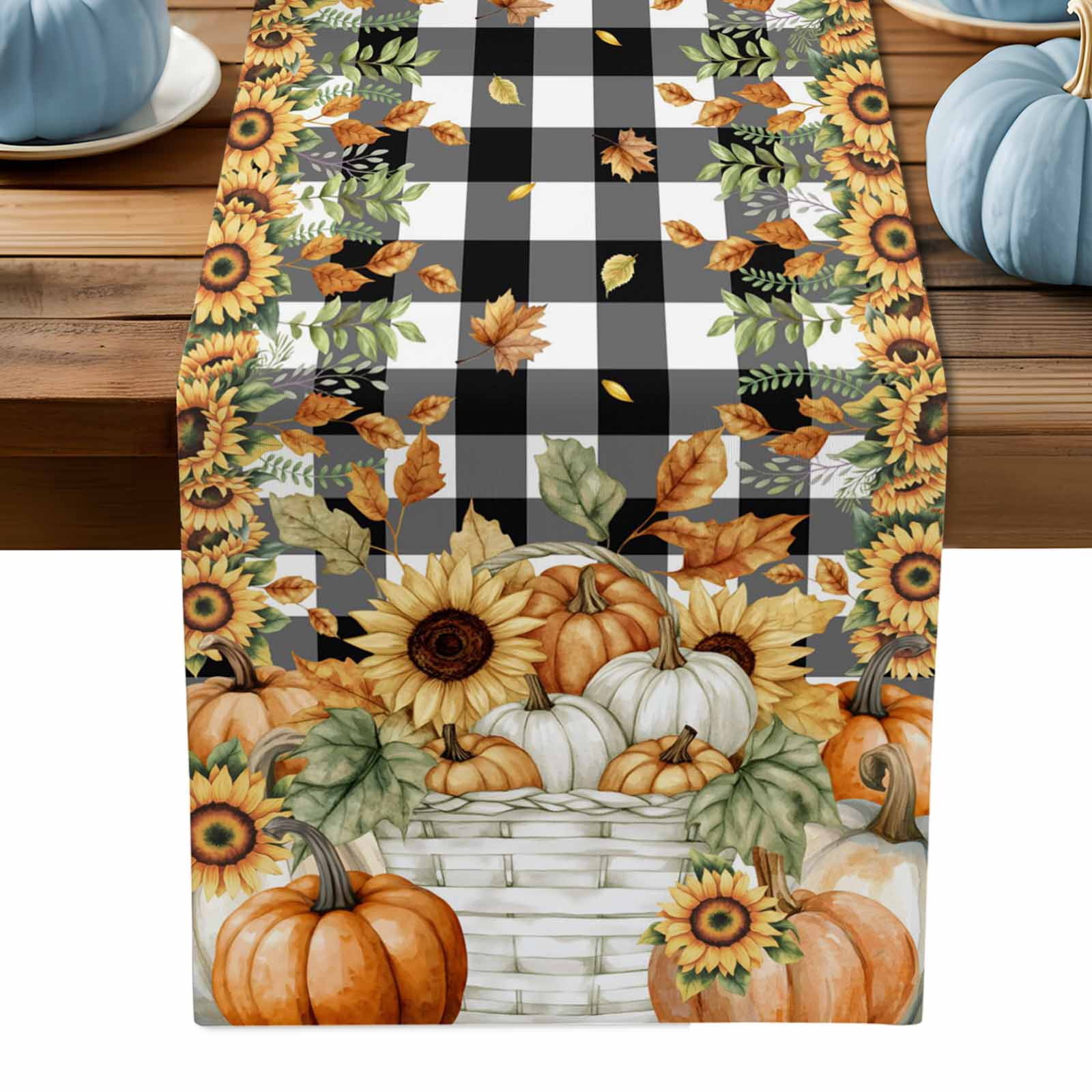 ERUNPONLY Orange Pumpkins Fall Table Runner - 36 Inch Long Sunflower ...