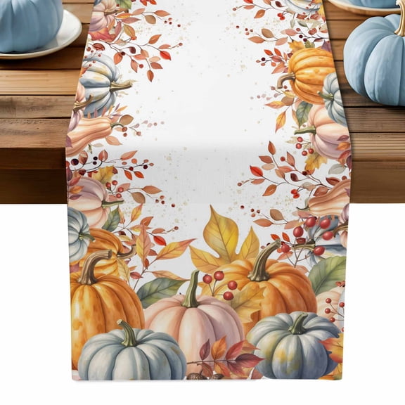 ERUNPONLY Orange Pumpkins Fall Table Runner - 48 Inch Long Thanksgiving Botanical Autumn Cotton and Linen Blended Dress Scarves Farmhouse Table Runner for Kitchen Dining, Coffee Table, 13" x 48"