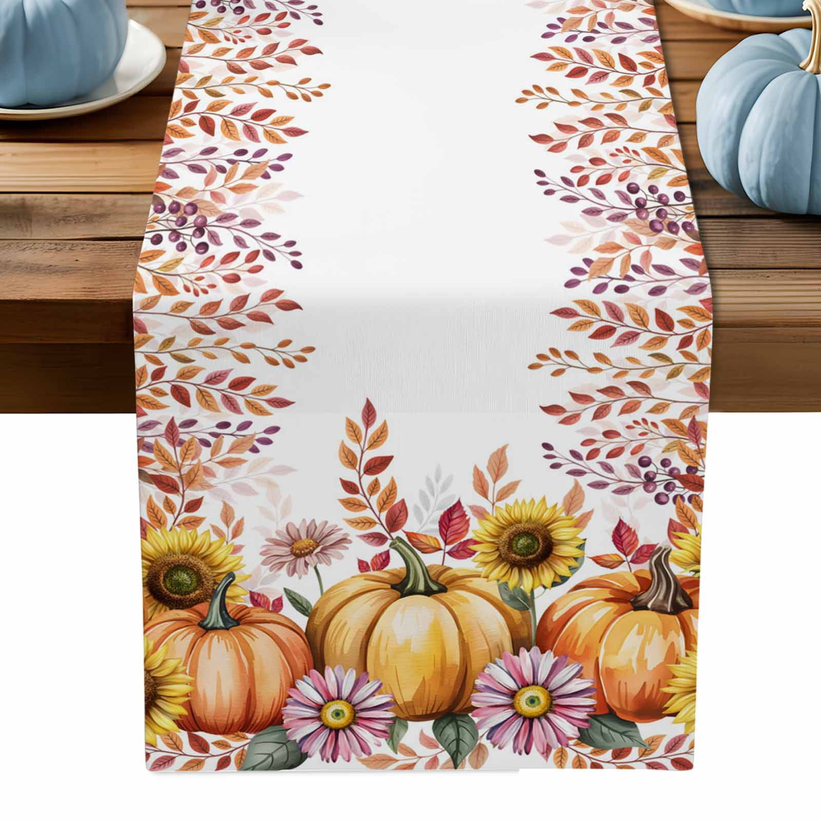 ERUNPONLY Orange Pumpkins Sunflowers Table Runner - 72 Inch Long Fall ...