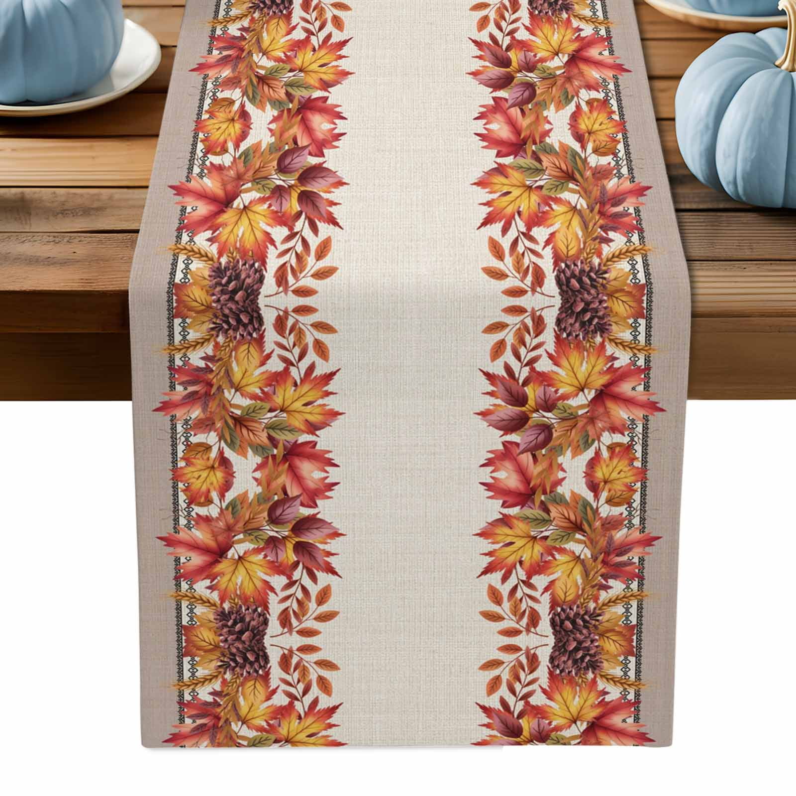 ERUNPONLY Orange Red Leaves Fall Table Runner - 48 Inch Long Autumn ...