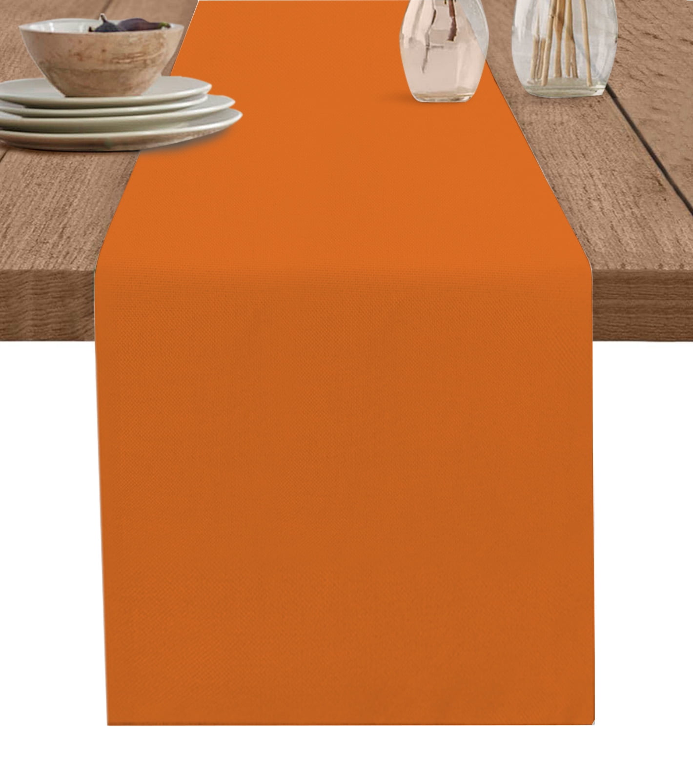 ERUNPONLY Orange Table Runner - 48 Inch Long Pure Orange Cotton and Linen Blended Dress Scarves Farmhouse Table Runner for Kitchen Dining, Coffee Table, 13" x 48"