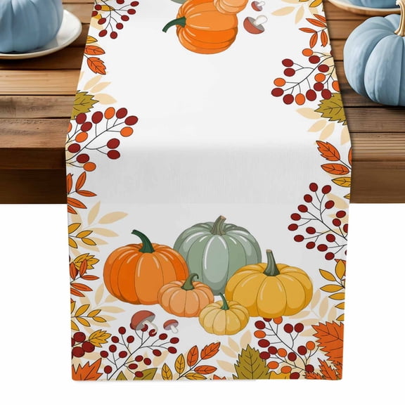 ERUNPONLY Orange Thanksgiving Table Runner - 36 Inch Long Fall Watercolor Autumn Botanical Retro Cotton Linen Blended Dress Scarves Farmhouse Table Runner for Kitchen Dining, Coffee Table, 13" x 36"