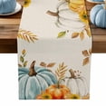 thumbnail image 1 of ERUNPONLY Orange White Pumpkin Fall Table Runner - 48 Inch Long Thanksgiving Floral Leaves Rustic Cotton Linen Blended Dress Scarves Farmhouse Table Runner for Kitchen Dining, Coffee Table, 13" x 48", 1 of 8
