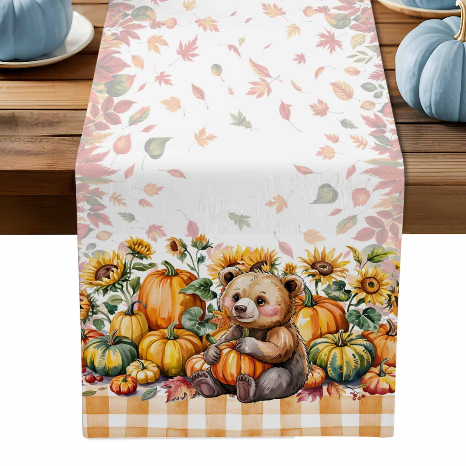 ERUNPONLY Orange Yellow Pumpkin Fall Table Runner - 120 Inch Long ...