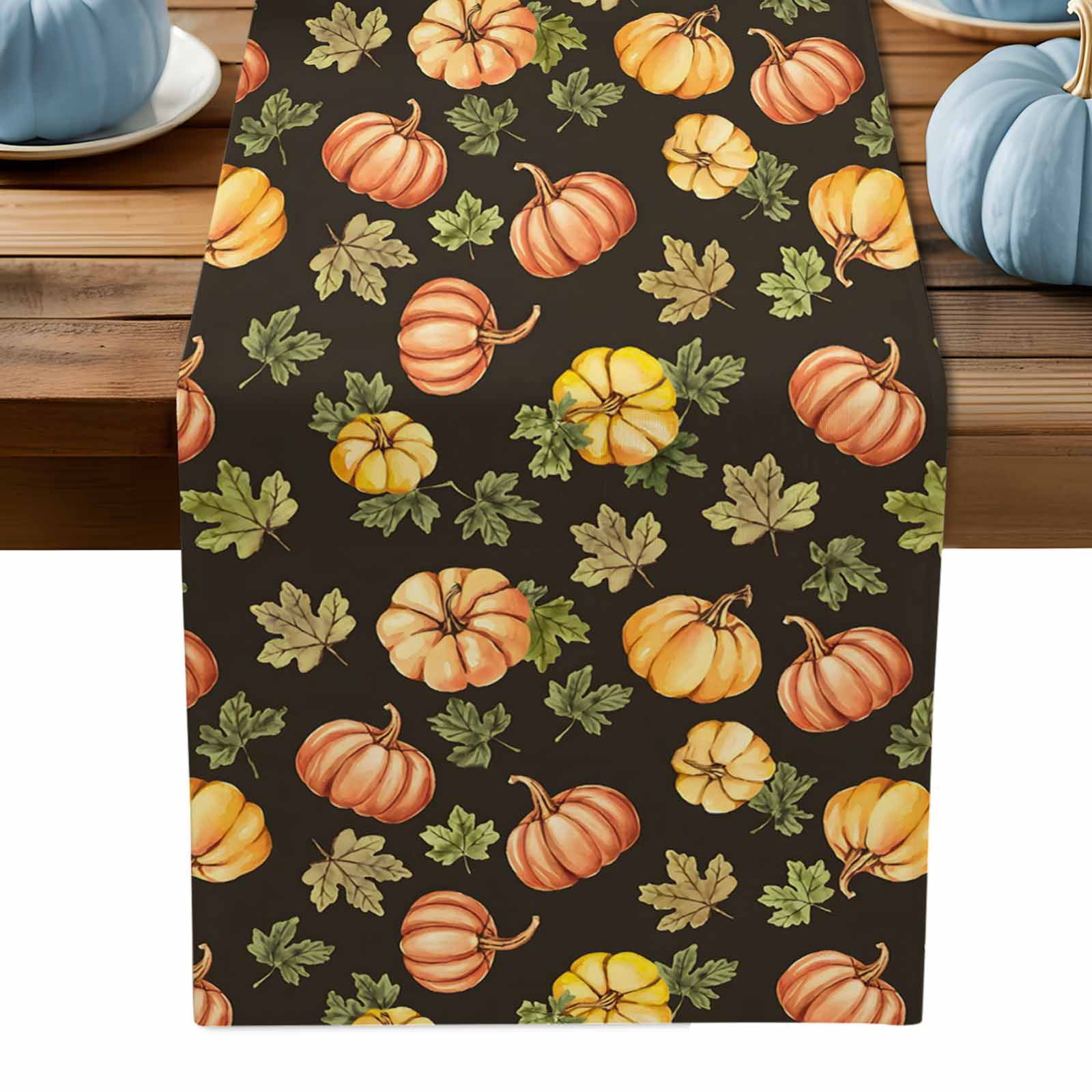 ERUNPONLY Orange Yellow Pumpkins Fall Table Runner - 90 Inch Long ...