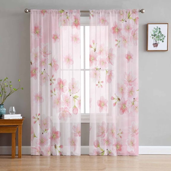ERUNPONLY Pink Floral Sheer Curtains 63 Inch Length 2 Panels Set, Modern Farmhouse Aesthetic Shabby Chic Flower Voile Window Treatment Curtains Sheers Drapes for Bedroom/Living Room/Kitchen 52x"63"x2