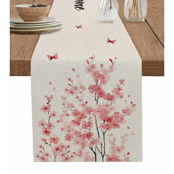 ERUNPONLY Pink Floral Table Runner - 60 Inch Long Spring Pastoral ...