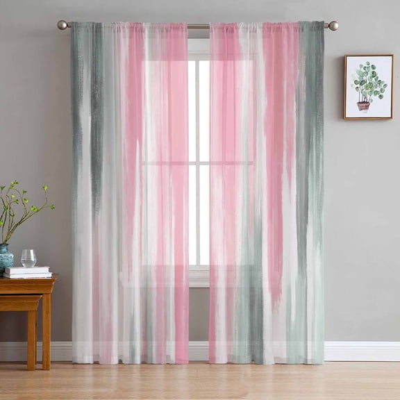 ERUNPONLY Pink Gray Sheer Curtains 96 Inch Length 2 Panels Set, Contemporary Abstract Gradient Aesthetic Voile Window Treatment Sheer Long Curtains Drapes for Bedroom/Living Room/Kitchen 52"x96"x2