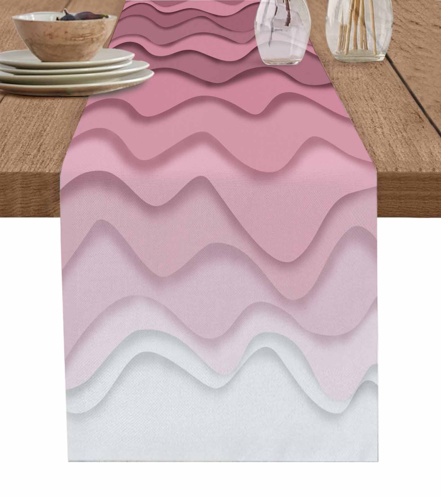 ERUNPONLY Pink Ombre Stripes Table Runner - 48 Inch Long Modern Roman ...