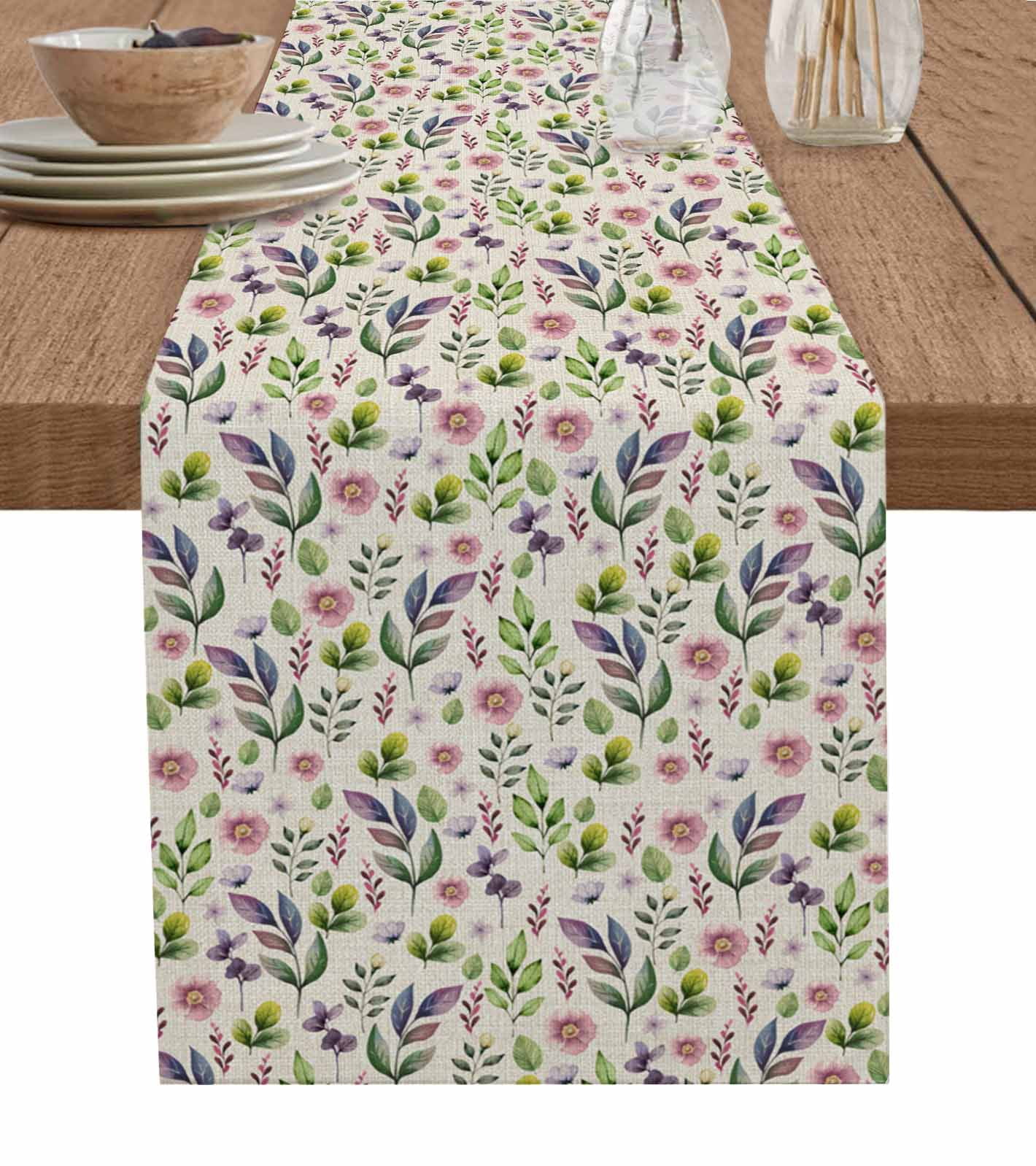 ERUNPONLY Pink Purple Leaves Table Runner - 108 Inch Long Pastoral ...