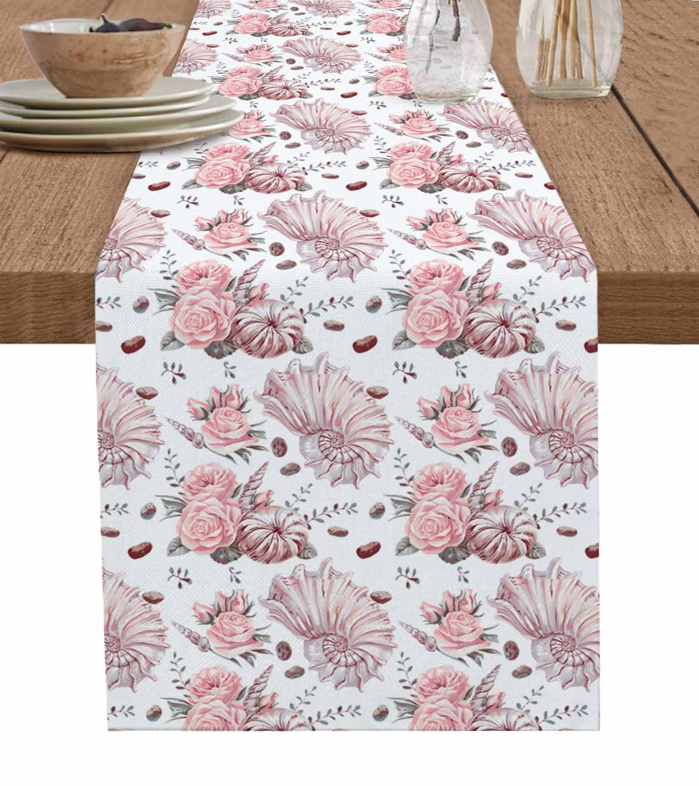 ERUNPONLY Pink Spring Floral Table Runner - 60 Inch Long Watercolor ...