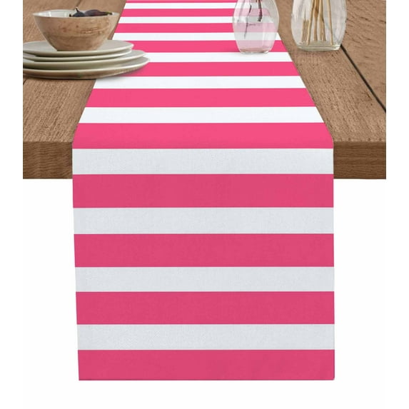 ERUNPONLY Pink Striped Table Runner - 60 Inch Long Modern Simple Monochrome Geometric White Cotton and Linen Blended Dress Scarves Farmhouse Table Runner for Kitchen Dining, Coffee Table, 13"x60"