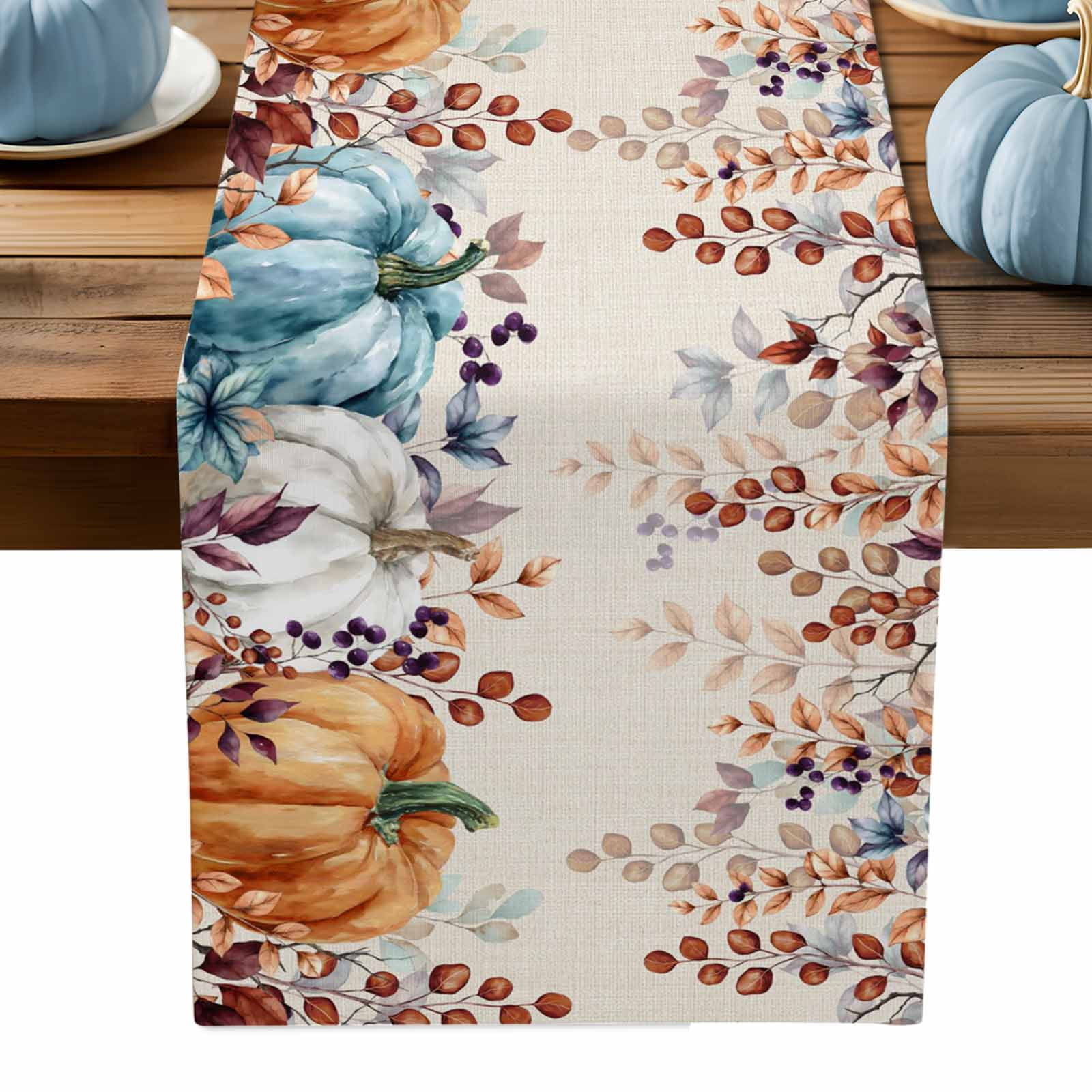 ERUNPONLY Pumpkins Fall Table Runner - 120 Inch Long Orange Blue ...