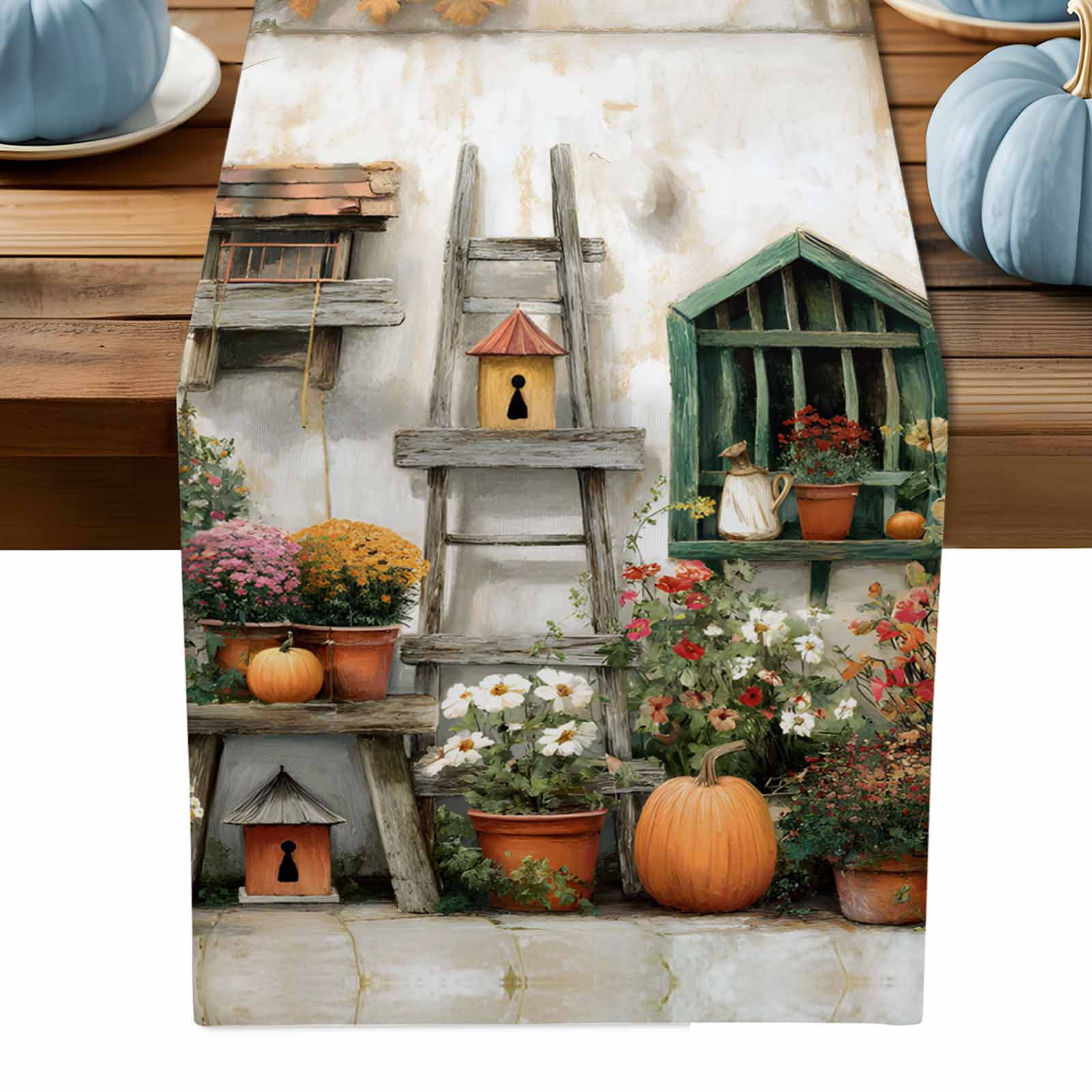 ERUNPONLY Pumpkins Fall Table Runner - 72 Inch Long Thanksgiving Floral ...